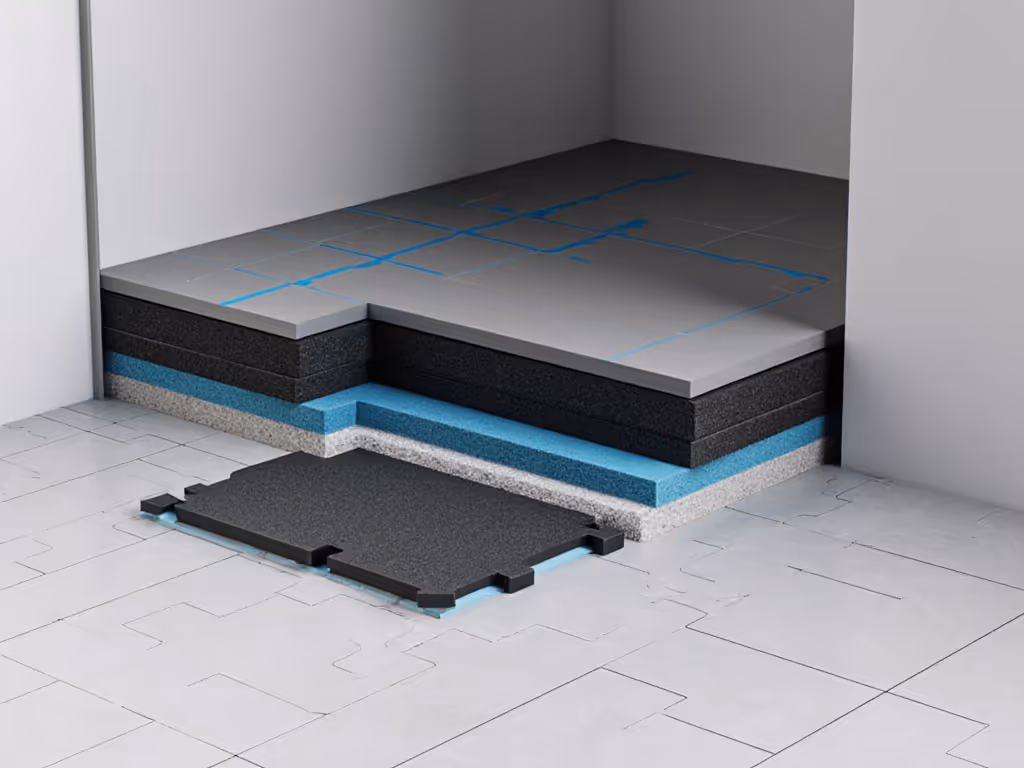 layered_floor_mats_and_vibration_isolation_for_home_boxing_corner